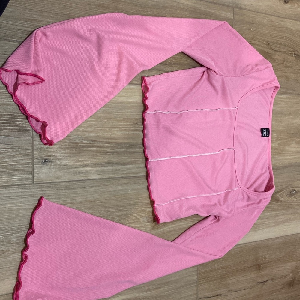 Pink shein ruffley long sleeve cropped shirt